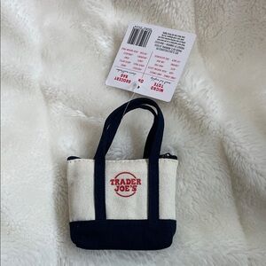 Trader Joe's Mini Canvas Bag - Navy and White w Reusable Bag inside